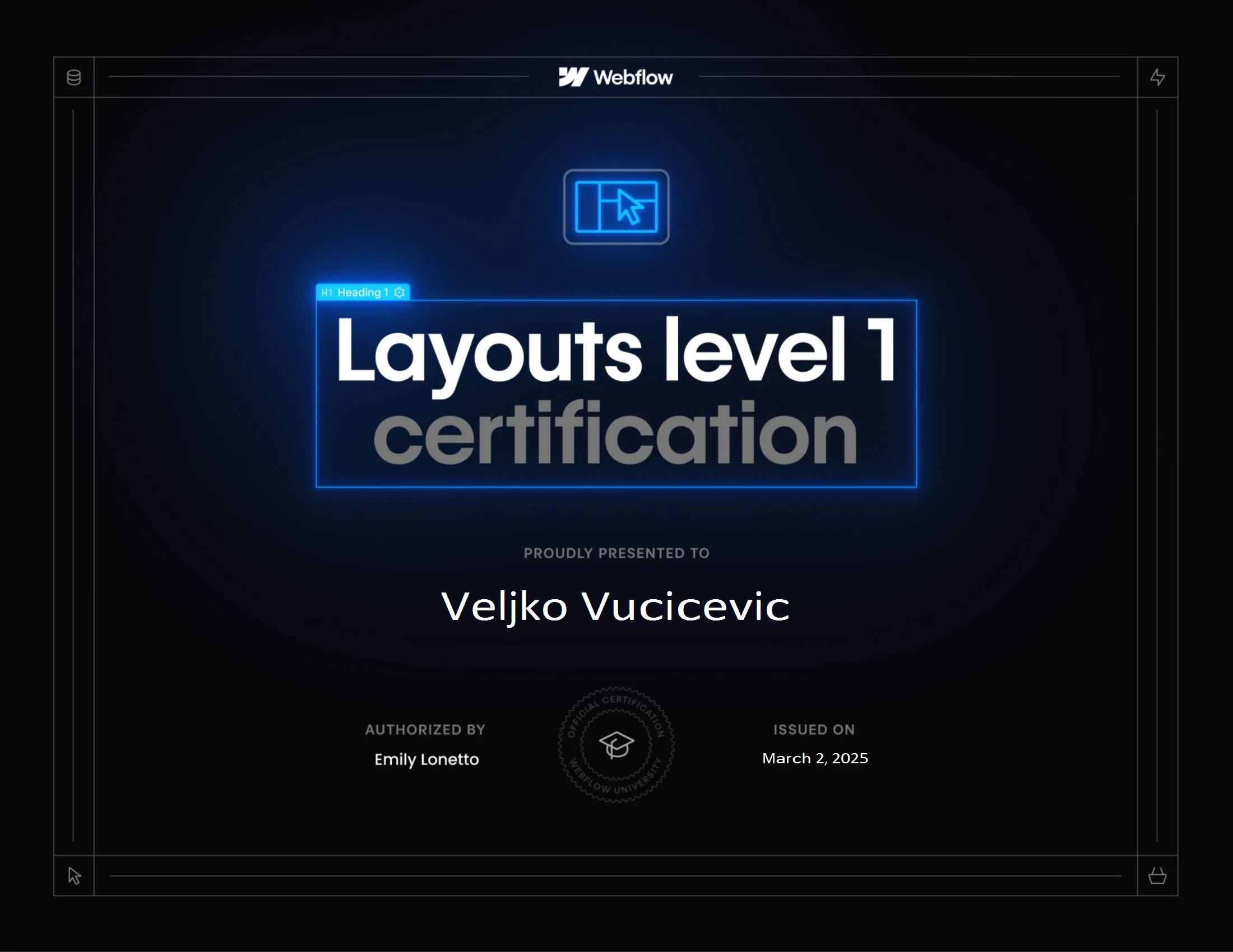 Webflow certificate layout level 1