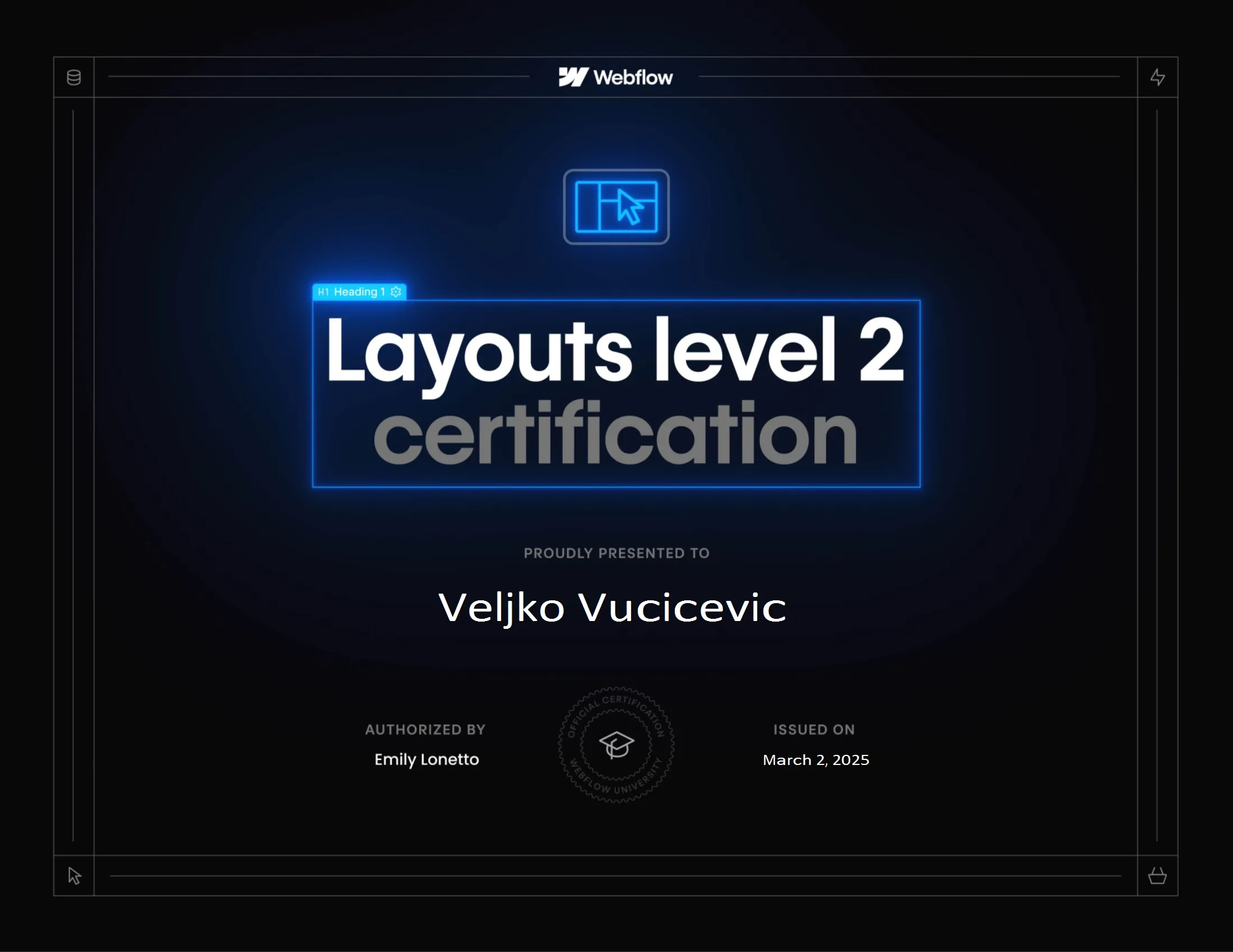Webflow certificate layout level 2